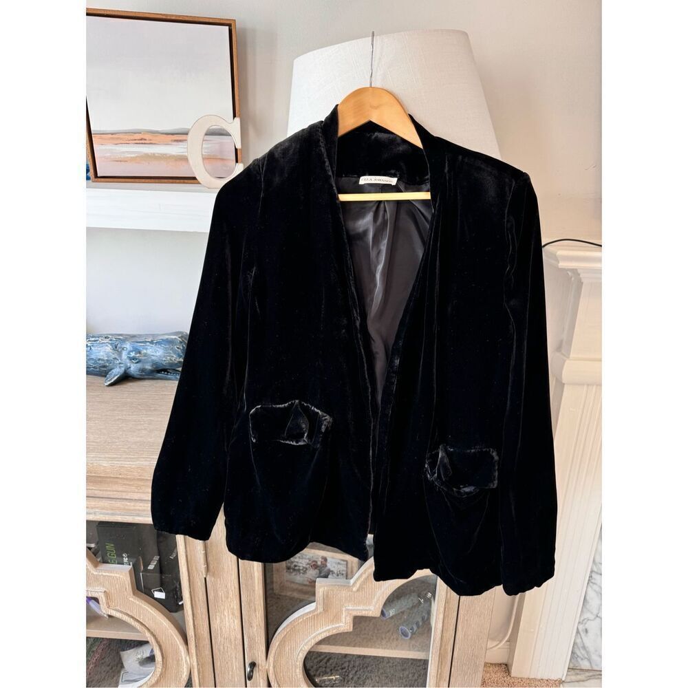 Ulla Johnson Womens Bobby Blazer Noir Velvet Front Open Long Sleeve Black Size 4